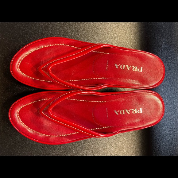 Prada Red Patent Leather Platform Thongs - Picture 7 of 8